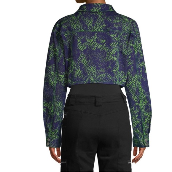 I.AM.GIA Sinead Navy and Green Tiger Cropped Jean Trucker Jacket NWOT - Picture 2 of 15